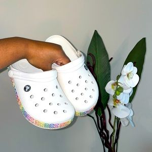 Crocs White Multicolored Rainbow Crocband ‘Crocs’ EXCLUSIVE Men 6 Women Size 8